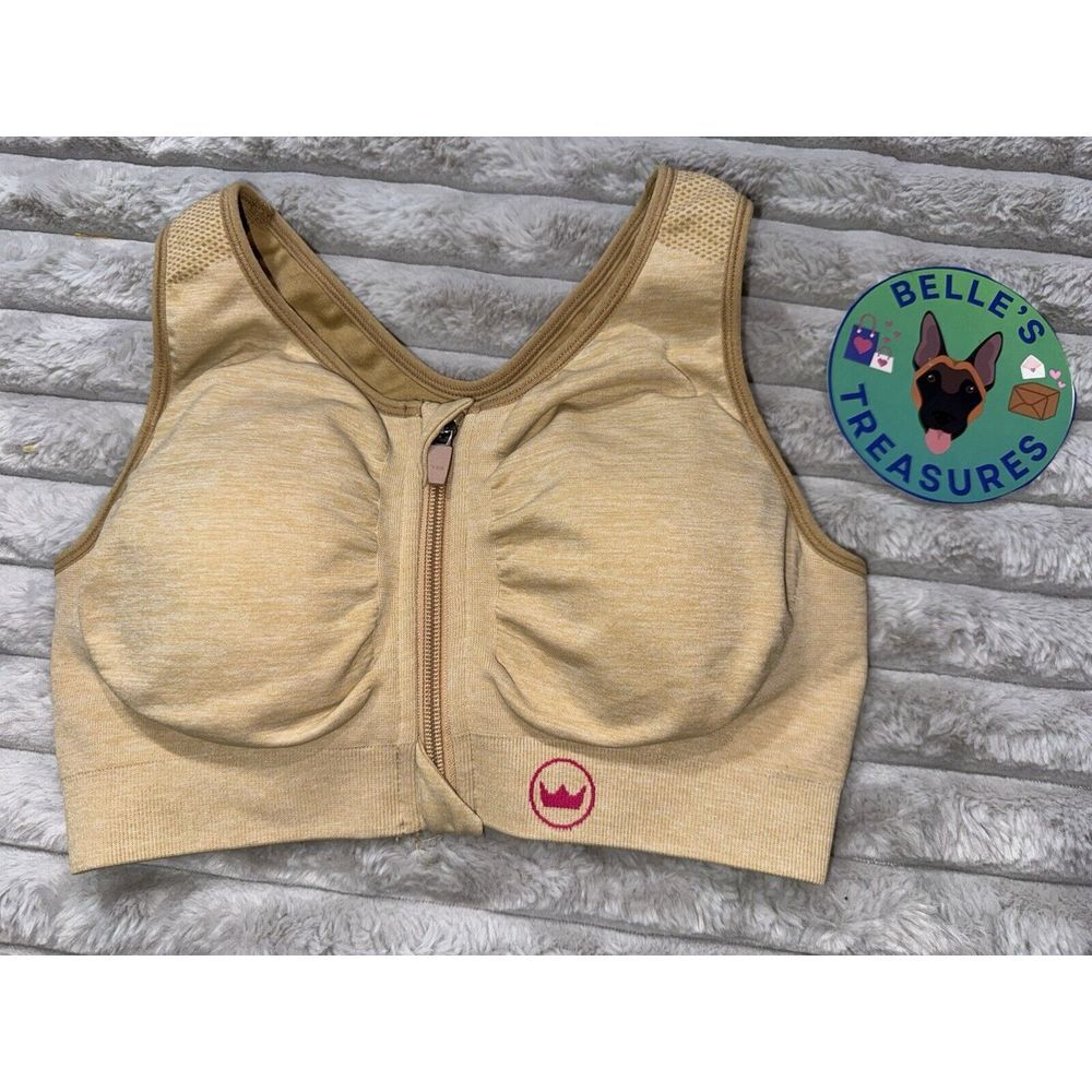 SHEFIT Lounge Bra Size XS Honey Wheat Beige Wire Free Seamless Zip Front Cups